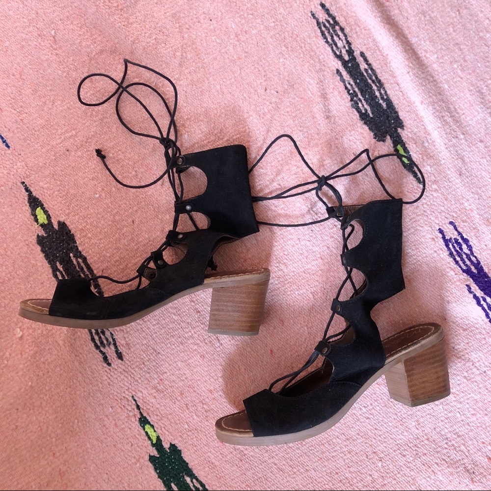 Jeffrey Campbell Black Suede Lace Up Sandals